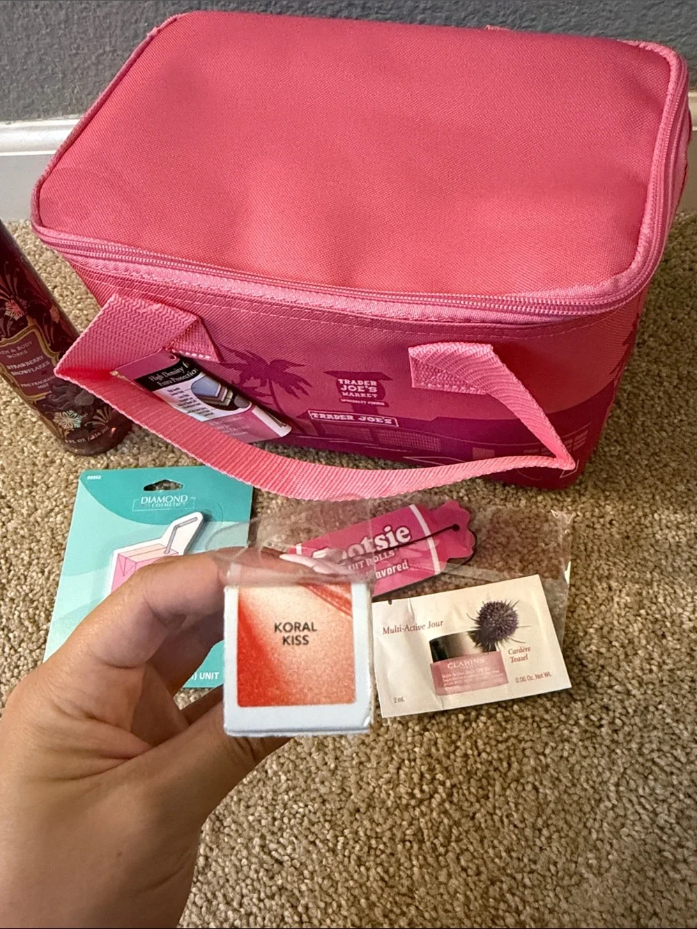 Trader Joe’s Pink Insulated Lunch Box Gift Set with BUXOM And Bath & Body Works